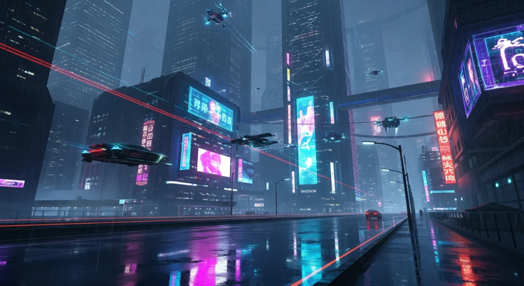 prompt Futuristik Kota Malam